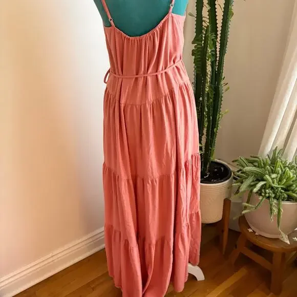 Splendid Pink Viscose Linen Blend Tiered Maxi Dress Boho Coastal Medium - Picture 3 of 6
